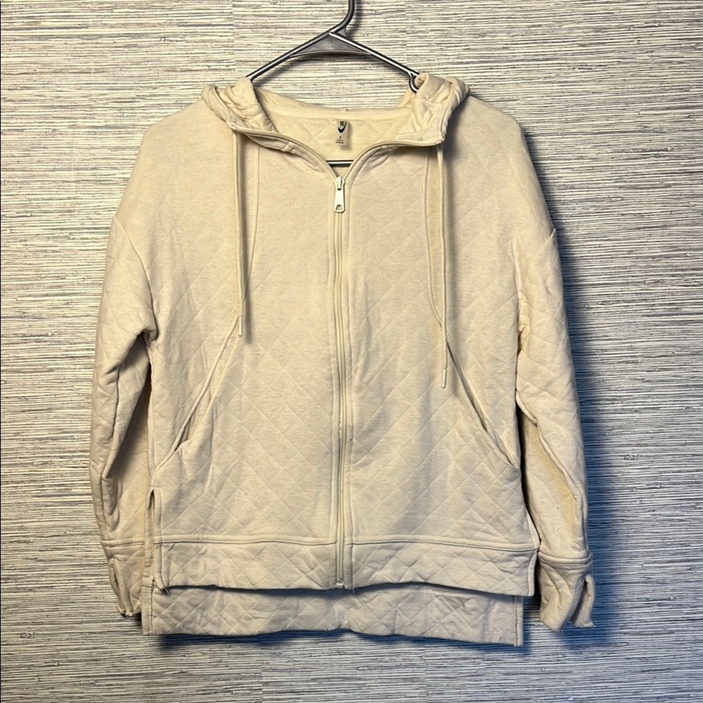 Cream Quilted Zip-Up Hoodie Womens Size Small (935)